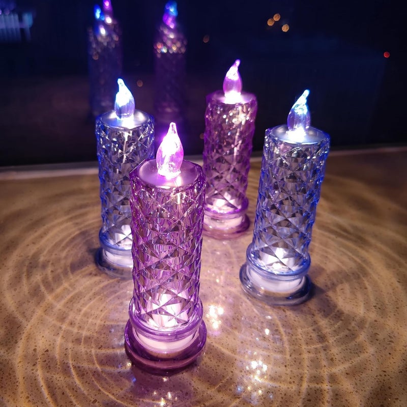 SupBri Store LED Candles, 4Pack Battery Operated Candles with Rose Light Halo, Romantic Flameless Pillar Candles for Valentines Halloween Decorations(Purple, D 2.5" x H 7.2") - Image 2